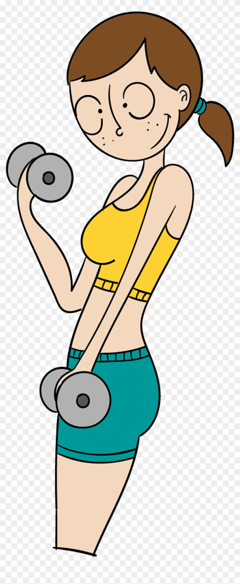 Vector Cartoon Girl With Barbell - Vector Cartoon Girl With Barbell #369285