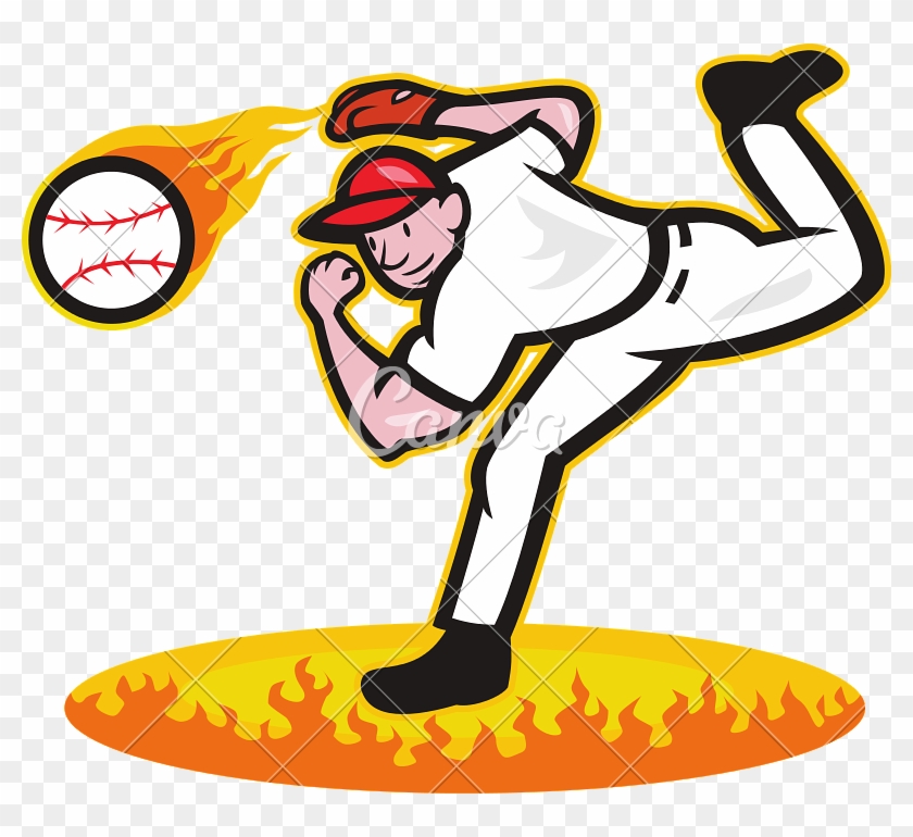 Baseball Pitcher Throwing Ball On Fire - Baseball Player Pitcher Cartoon #379925