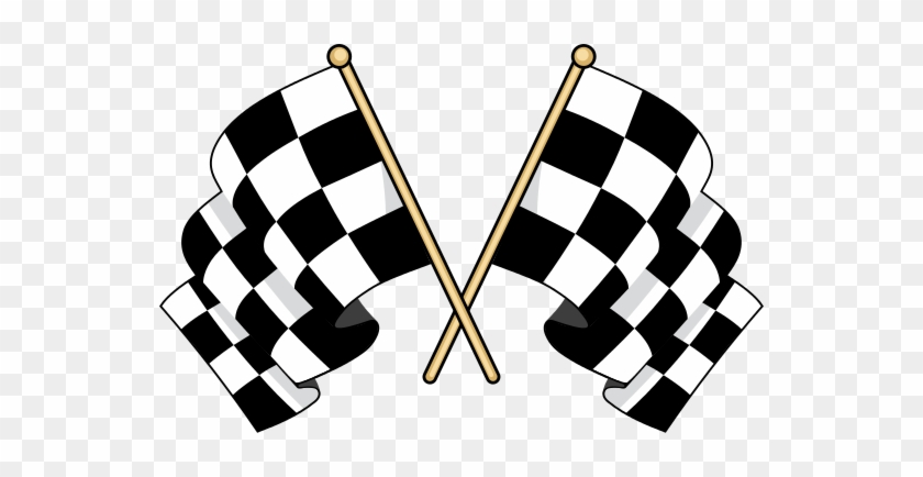 Crossed Checkered Flags Waving In The Wind - Illustration #380986