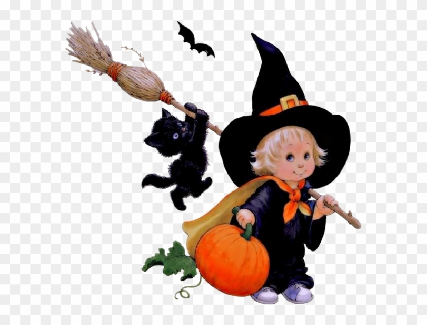 Fille En Sorcière Avec Son Balai Et Son Chat - Ruth Morehead Halloween #385776