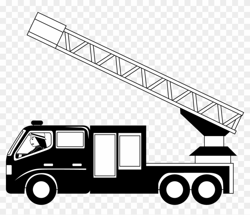 Fire Truck Clipart Black And White - Fire Truck Ladder Clip Art #390932