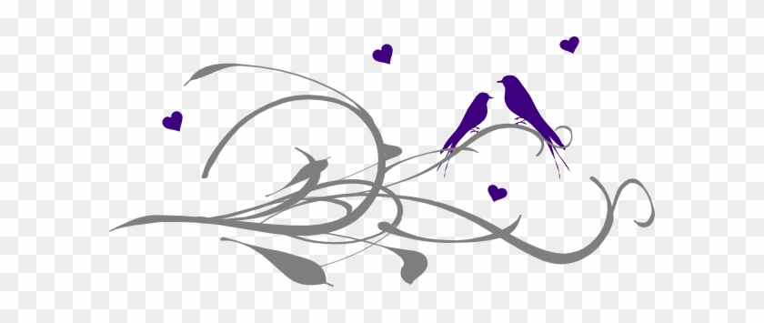 Love Birds On A Branch Clip Art At Clker - Flowers And Birds Heart Wall Art Sticker Decal, Black, #391109