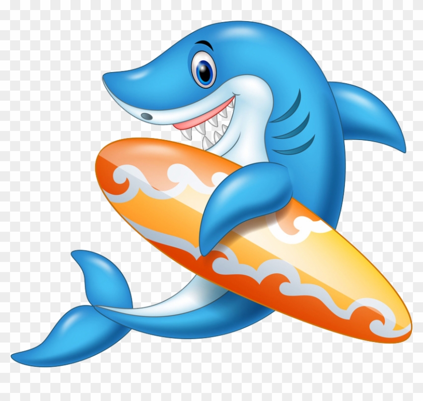 Shark Cartoon Surfboard Illustration - Cartoon Surfboard #393062