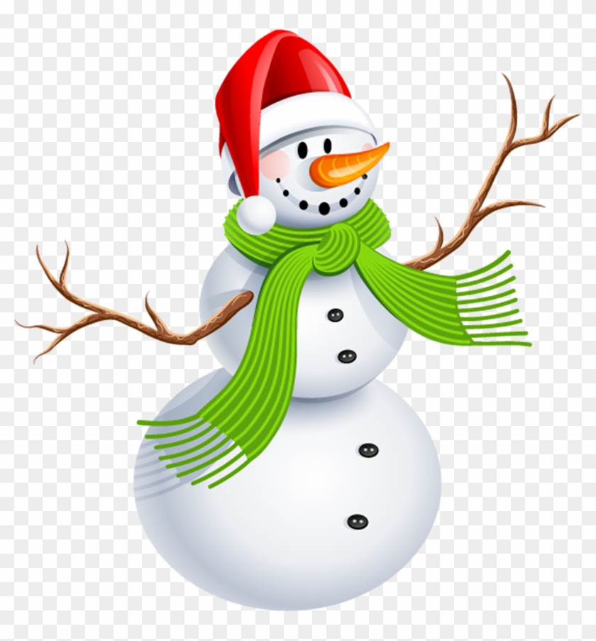 Snowman With Green Scarf Png Clipart Picture - Christmas Snowman Clipart Png #397469