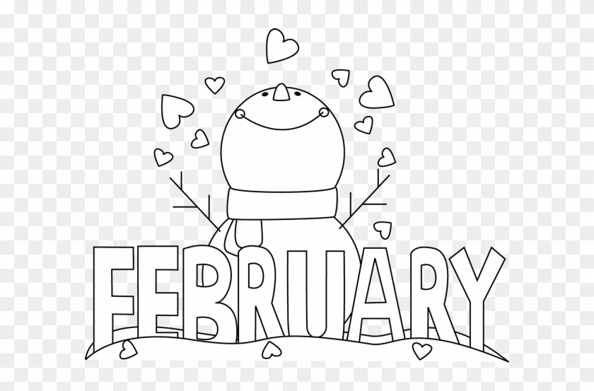 Snowman Clipart February - February Clipart Black And White #397545