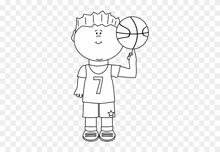 Kid Sports Clip Art Black And White - Boy Playing Basketball Clip Art Black And White #402119