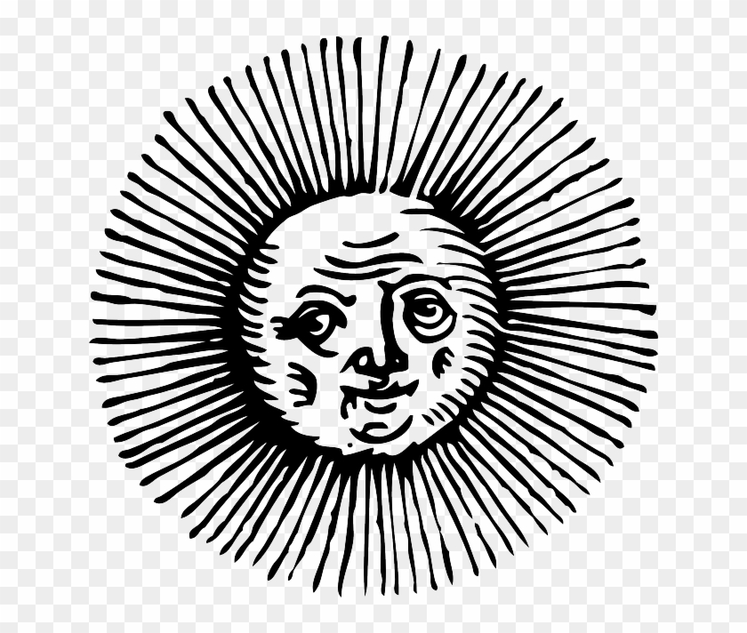 Old, Black, Outline, Moon, Face, Sun, White - Old Sun Drawings Png #68886