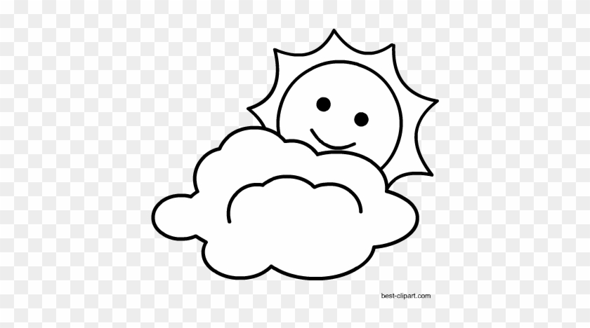 Sun And Cloud Black And White Clipart - White #68904