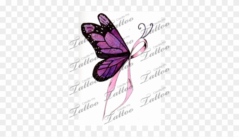 Ribbon Butterfly Cliparts - Butterfly Breast Cancer Tattoo Designs #421841