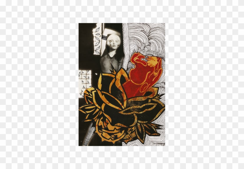 Woman Panther & Roses Mixed Media - Mixed Media #429418