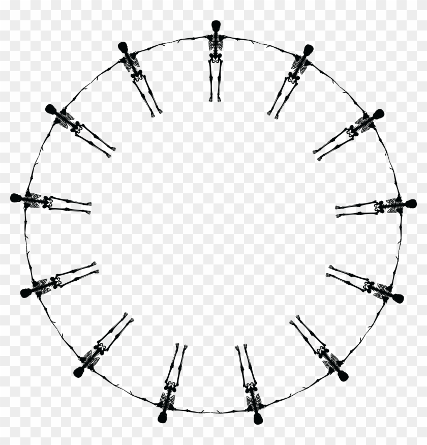 Free Clipart Of A Black And White Round Skeleton Border - Transparent Circle Halloween Frame #433802