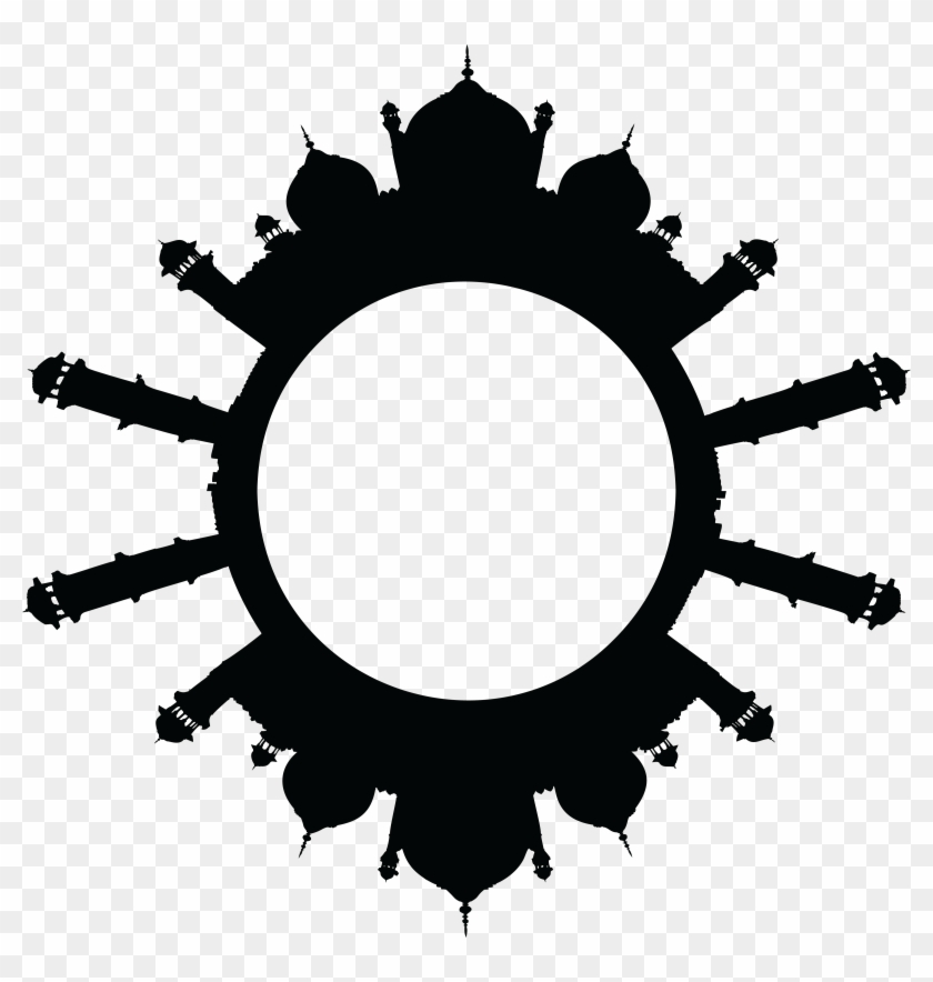 Free Clipart Of A Round Frame Of Mosques In Black And - Dessins Fleur À Colorier #446919