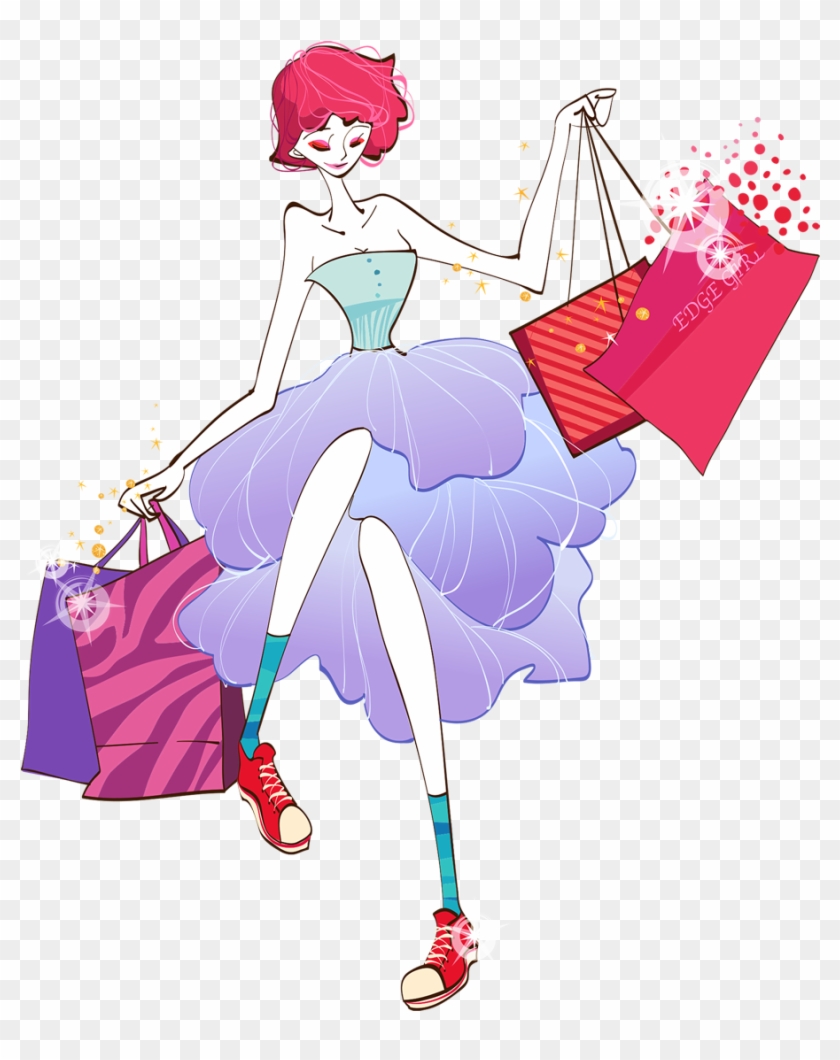 Woman Shopping Cartoon Illustration - Illustration #451557
